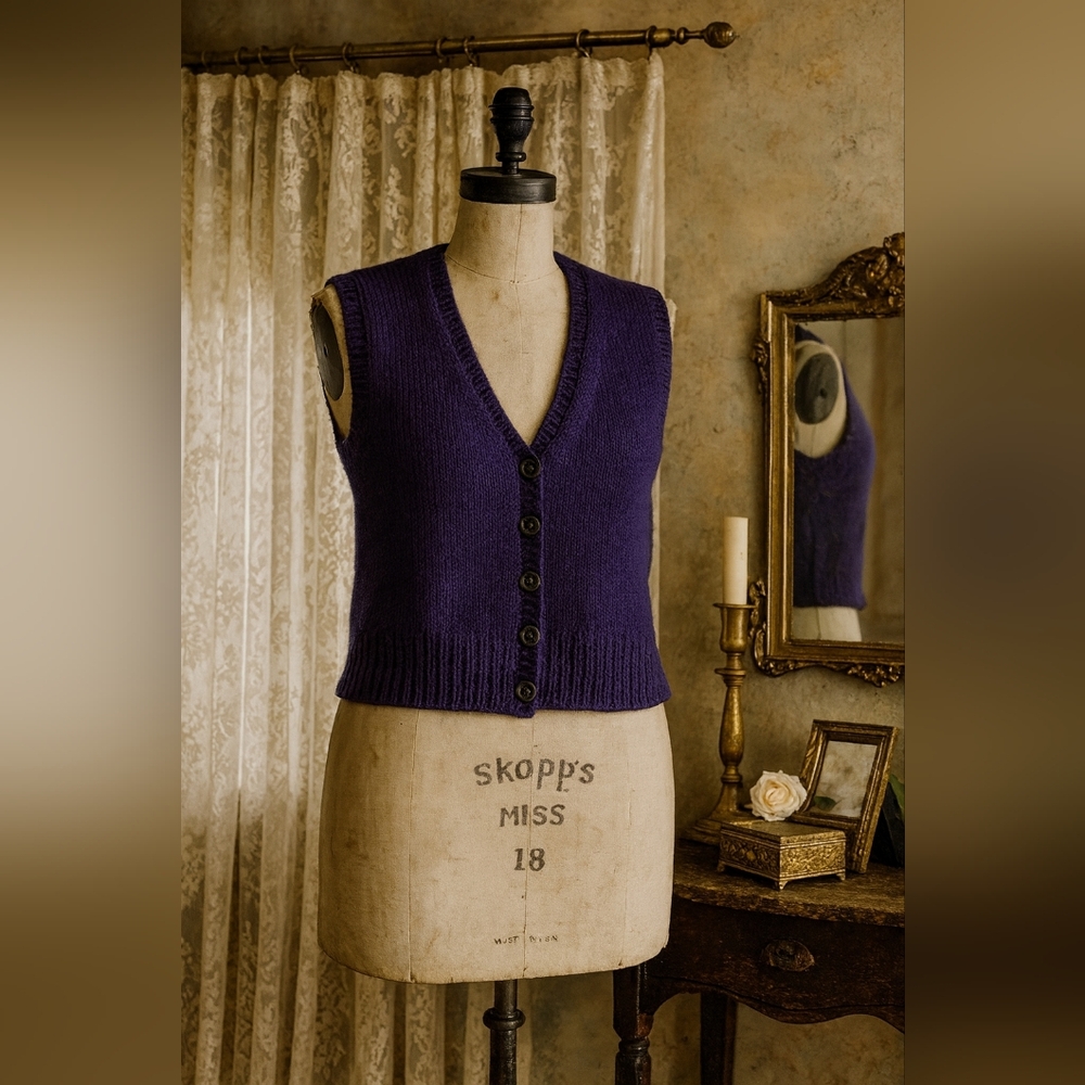 Handknit Royal Blue Sweater Vest – Vintage-Inspired, Button Front